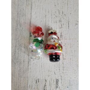 Mini snowman Santa Claus blown glass ornament Xmas set